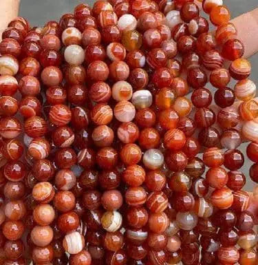 Natural Gemstone Beads Necklace - Handmade Natural Stone Jewelry,red stripe agate, Size 8mm/50cm, NO.20 ABC Jewelries